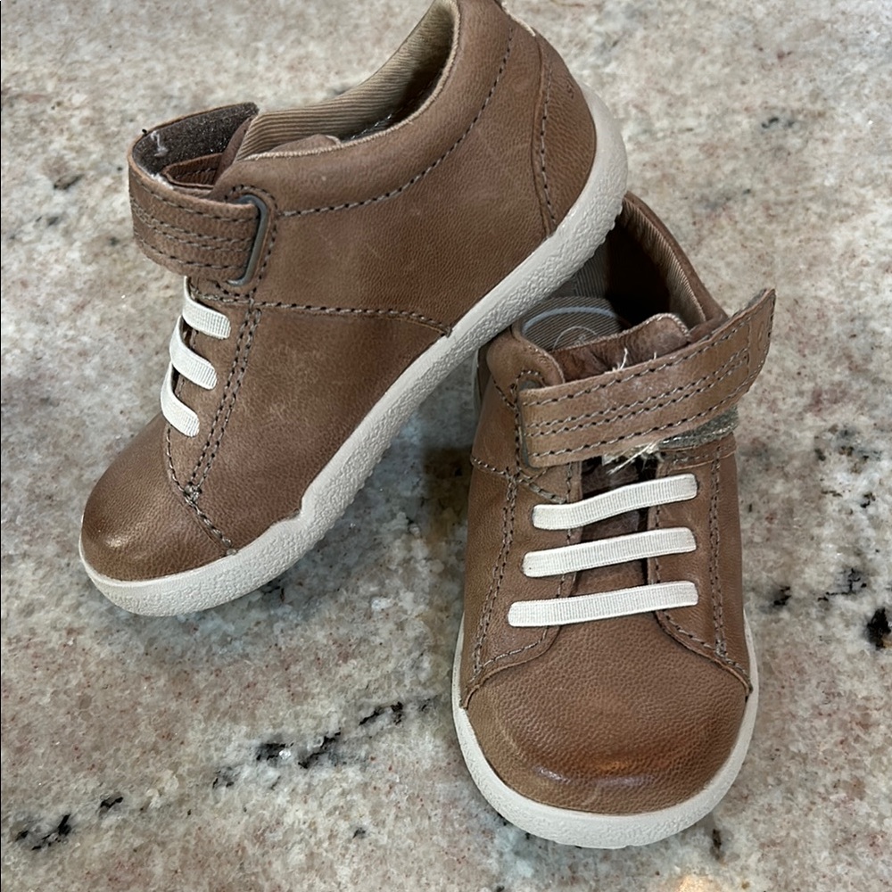 Stride Rite Brown and White Baby Walker Shoes with Velcro Strap